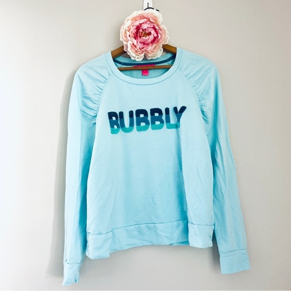 Lilly Pulitzer Aldean Lightweight Sweatshirt Bubbly Aqua Blue Medium - Picture 3 of 12
